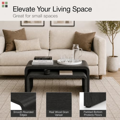 Stead Curved Nesting Coffee Table Set of 2, Modern Wood Tables for