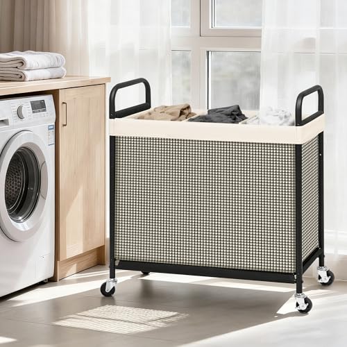 STORAGE MANIAC Rolling Laundry Hamper with Wheels 3-Section Sorter