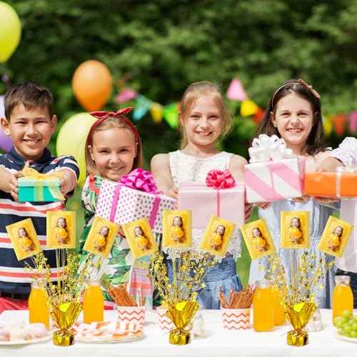 Amyhill 6 Set Metallic Foil Spray Table Centerpiece with 18 Pcs Picture Frames and Star Card Holder Star Burst Metallic Table Decoration for Birthday Party Wedding Holiday