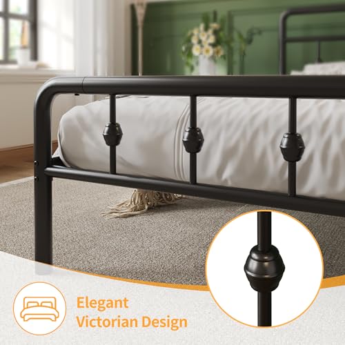 Black 12 Inch Twin Bed Frame with Headboard Footboard and Underbed Storage