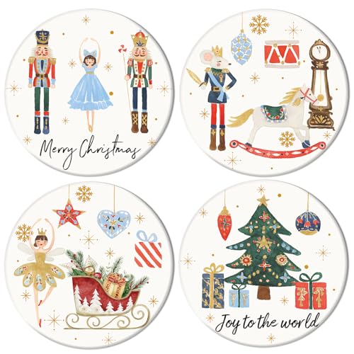 Whaline Red Nutcracker Christmas Coasters Set of 4 Ceramic Drink Mats 4.1 x 0.3 in