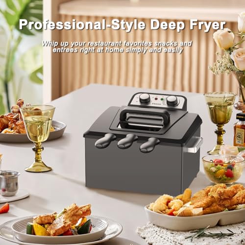 Vexon 1800W Large Electric Deep Fryer with 3 Baskets, View Window, Adjustable Temp, Black
