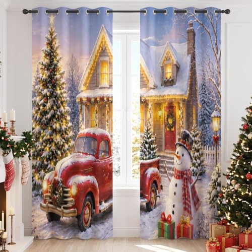 Blue White Christmas Curtains 2 Panel Set 52x84 Inches Holiday Window Decor