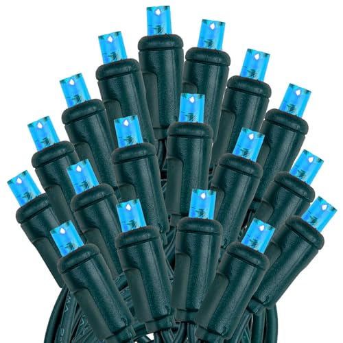 Novelty Lights Teal 25ft LED Christmas String Lights, 50 LEDs, IP55, UL Listed, Dimmable, Connectable, Green Wire