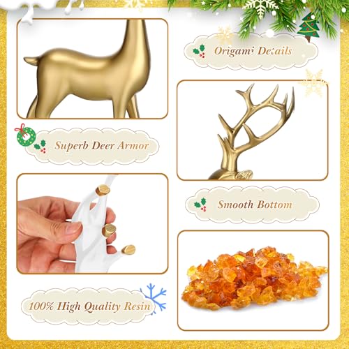 12 Pcs Gold Reindeer Figurines Set - Indoor Christmas Decorative Deer Sculptures