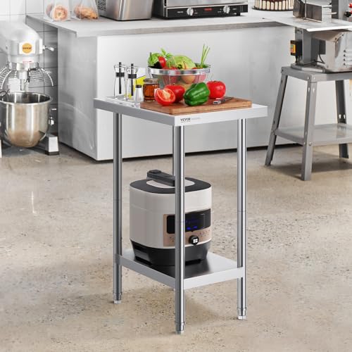 VEVOR Stainless Steel Prep Table 24 x 18 x 34 Inch Heavy Duty Workstation