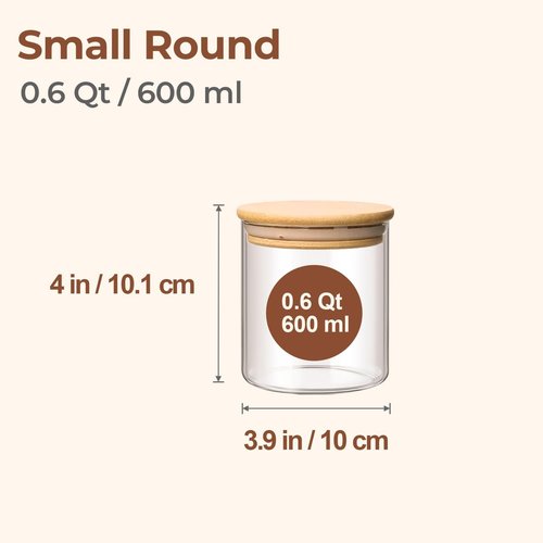 ComSaf Airtight Glass Food Storage Jars - Set of 6 Clear Containers with Wooden Lids | Stackable Spice Jars for Sugar, Tea, Coffee, Pasta, Oats