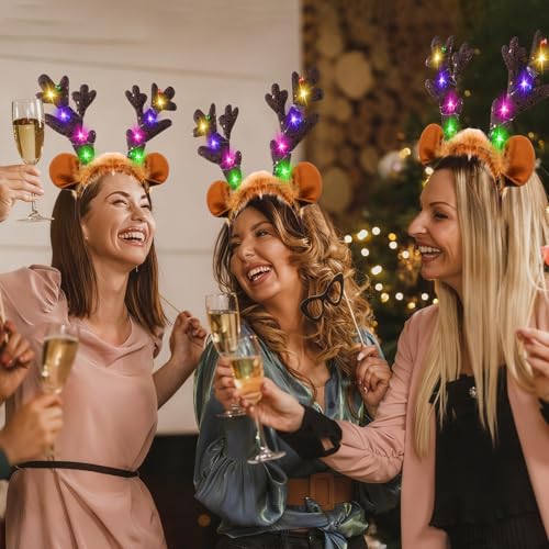 Chuangdi LED Reindeer Headbands with Dark Brown Antlers - Holiday Costume Accessory