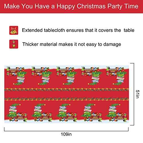 Christmas Tablecloths, Large Rectangular Disposable Tablecloth 52 by 110inch Premium Table Green and Red Plastic Tablecloth for Christmas Decoration