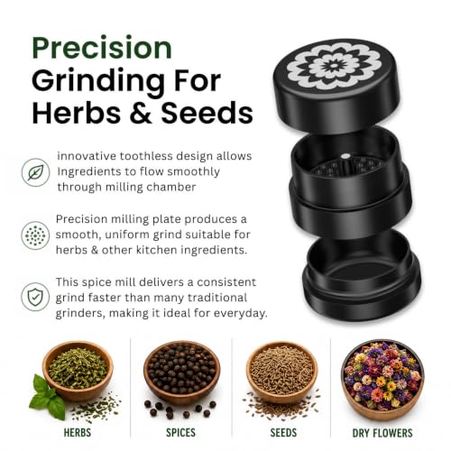 Flower Mill Next Gen 2.5-Inch Manual Dry Herb Grinder Black | Toothless Milling Technology