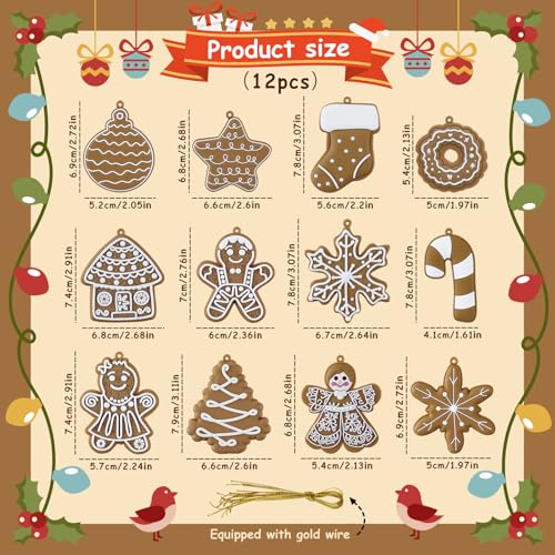 CUPLOOV 12-Pack Gingerbread Cookie Ornaments for Christmas Tree – Rustic Handmade PVC Holiday Decor
