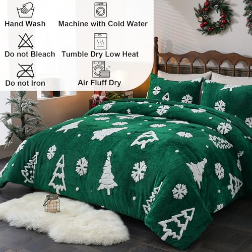 ASPMIZ 3-Piece Christmas Queen Comforter Set Green 90x90 2 Pillowcases