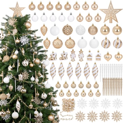 Bassion Champagne & White Christmas Ornaments Set - Holiday Tree Decorations