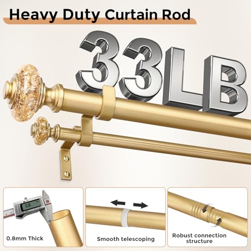 Gold Double Curtain Rod 36-153 Inch with Crystal Finials - Elegant Decor