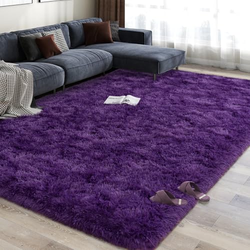 8' x 10' Large Purple Fluffy Washable Area Rug - Living Room Carpet