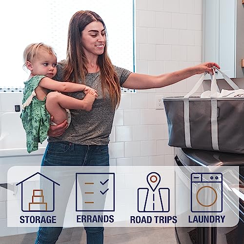 CleverMade Charcoal Gray Collapsible Laundry Basket Set 2 Pack 50L Tote