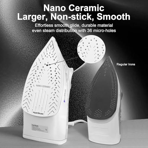 MARTISAN White Steam Iron 1800W Nano Ceramic Soleplate, Anti-Drip & Auto-Off