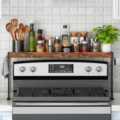 32.9-Inch Over Stove Spice Rack Shelf for 30-Inch Stovetop with Adjustable Height Rustic Brown & Black