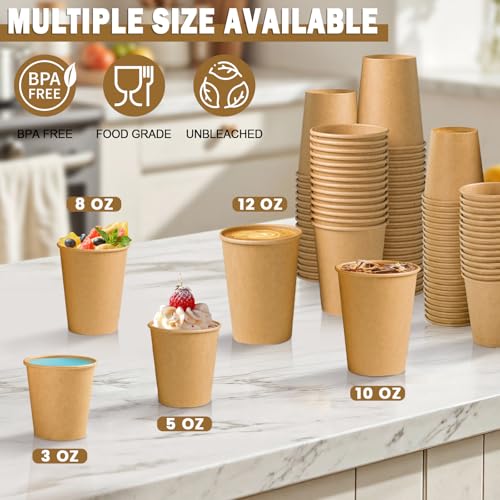 200 Pack 10 oz Kraft Paper Coffee Cups - Disposable Brown Drinkware - Variation: Kraft-10oz-200pack