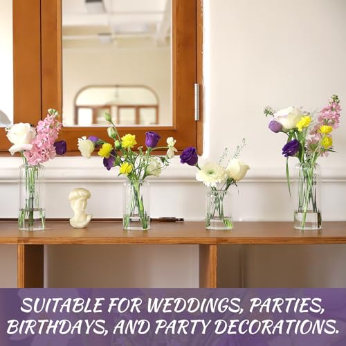 Glass Cylinder Vases Set - Clear Ribbed Tall Flower Bud Vases for Weddings & Home Decor