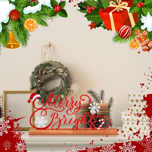 Teenyyou Merry and Bright Engagement Table Sign Gold Metal Christmas Centerpiece