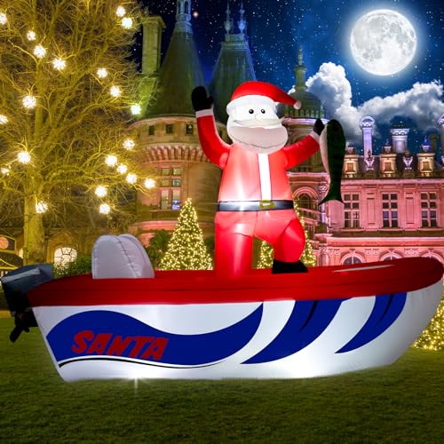10FT Long Christmas Inflatable Blow up Santa Fishing on a Boat