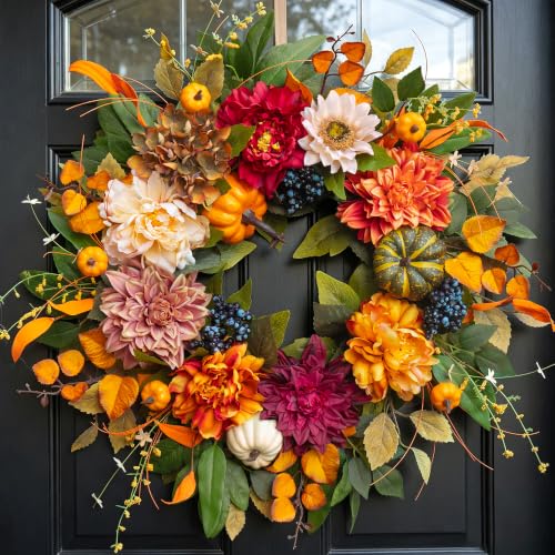 Fall Wreath for Front Door 24 Inch - Rustic Farmhouse Harvest Orange