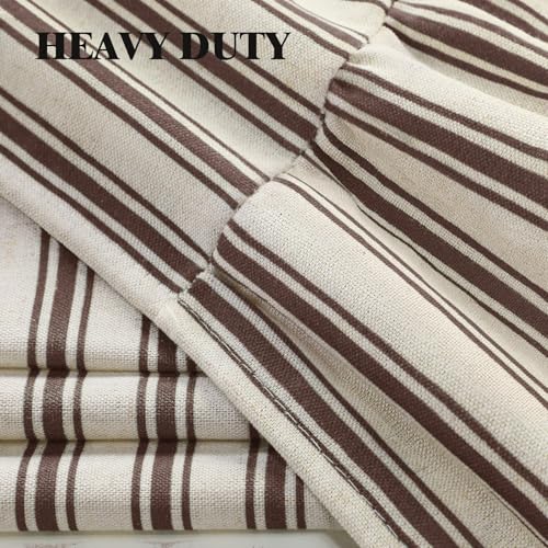 Farmhouse Shower Curtain with Ruffle Hem - Linen Look Cream-Brown Stripe 72x84 Inches - Variation of Cream-Brown Stripe / 72W x 84L