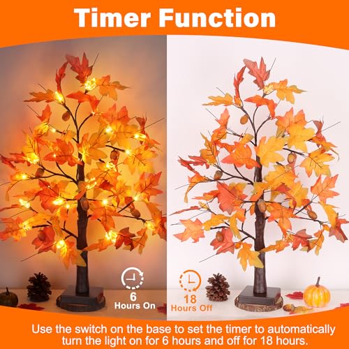 Huyamap 2 Pack 24-Inch Fall Maple Tree Lights - Style 2 Autumn Thanksgiving Decor