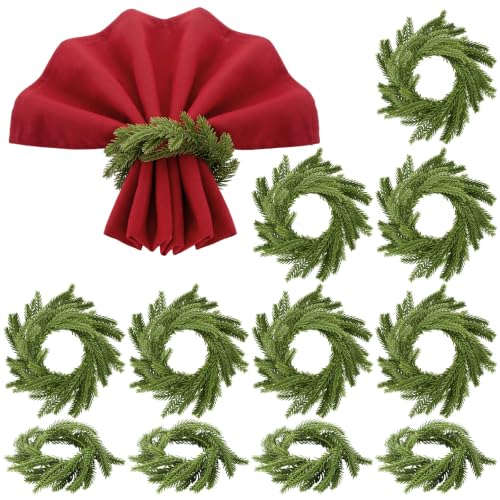LemonRoad 12 Pcs Norfolk Pine Napkin Rings – Christmas Linen Decor