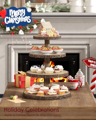 Round 4-Tier Wooden Cupcake Stand - Rustic Cake Display Holder for Events