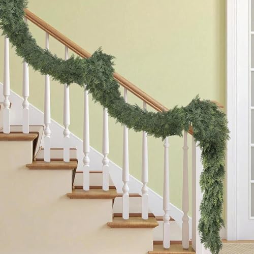 Cyitimo 9FT Lush Artificial Cedar Garland for Christmas Decorations, Full & Realistic Faux Greenery
