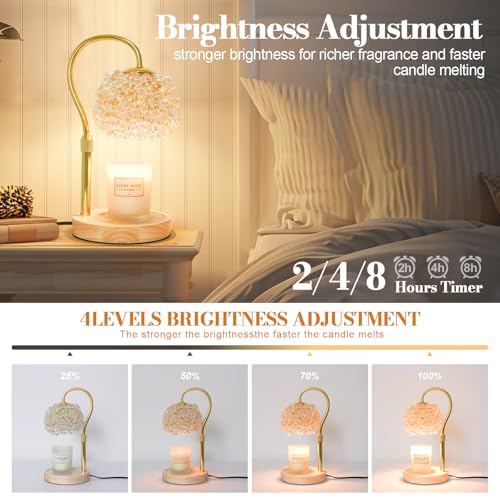 Hisummer Gold Candle Warmer Lamp with Crystals & Timer, Dimmable Electric Wax Warmer
