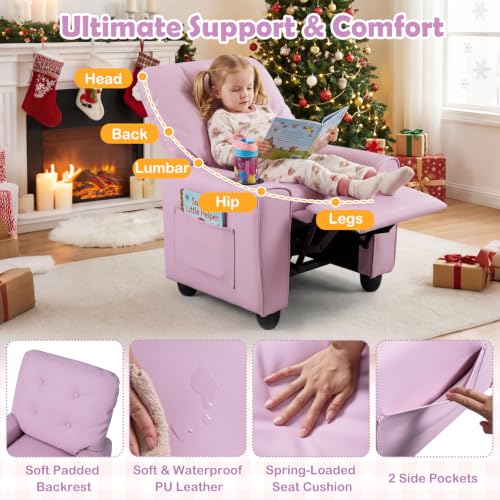Costzon Pink Kids Recliner Chair with Push Back & Footrest - Toddler Lounge Sofa, Modern Design