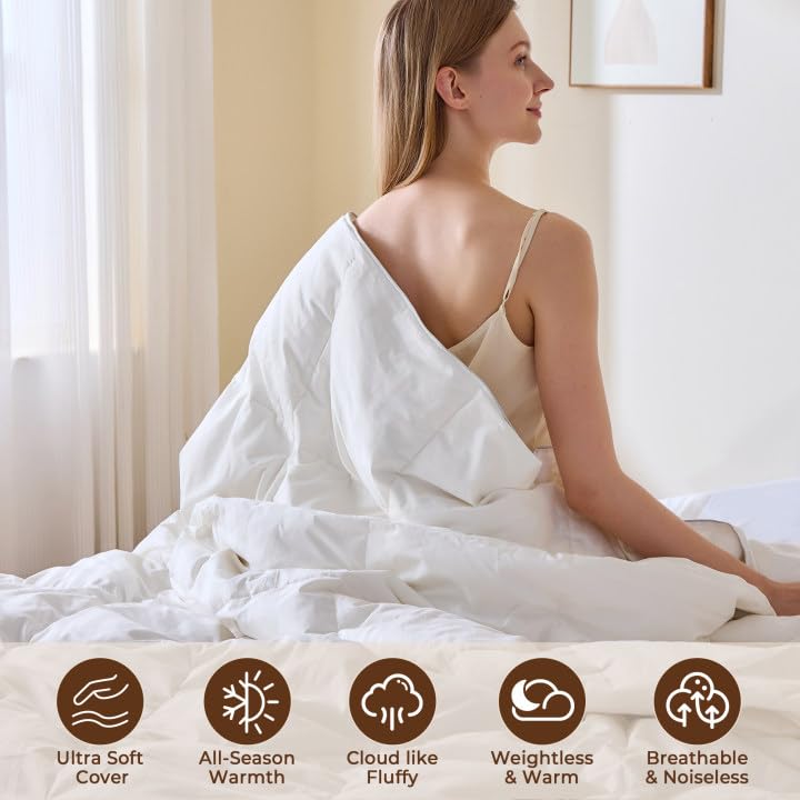All Season White Stripe Goose Feather Down Comforter - Full/Queen 90x90"