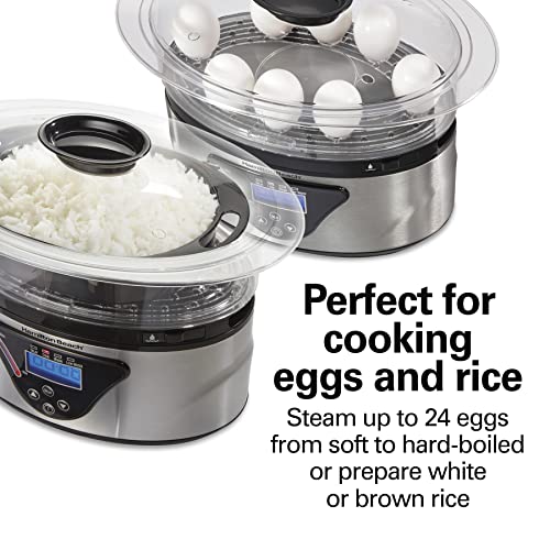 Hamilton Beach 8.25 Qt Black Stainless Steel Digital Food Steamer with 3-Tier Bowls