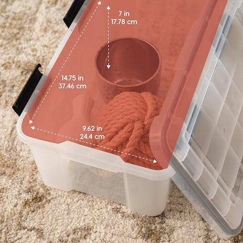 19 Qt Storage Bins with Gasket Lids - 6 Pack Clear/Black, Airtight Weatherproof Containers