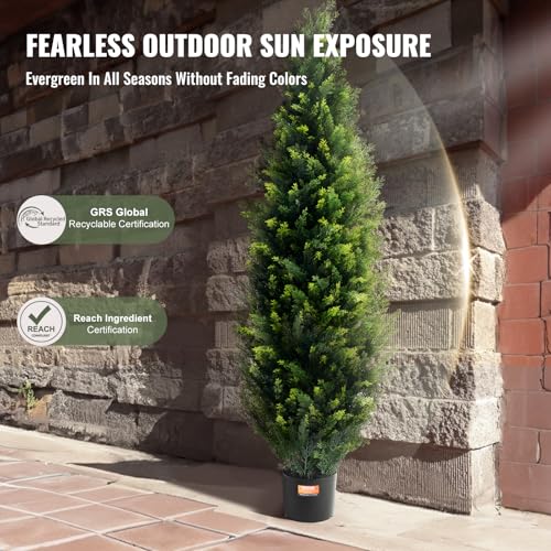 VEVOR 4ft Artificial Cedar Topiary Trees Set - 48 Inch Faux Evergreen Trees for Indoor & Outdoor Decor, 2 Pack