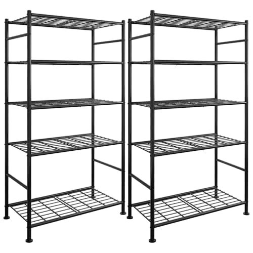 Sakugi 2-Pack Heavy-Duty Steel Garage Shelves 33.5 x 12.6 x 72 inches, Black - 5-Tier Storage Racks