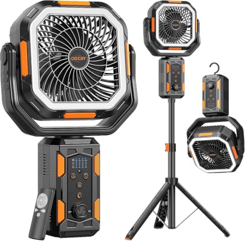 OGERY Camping Fan, Portable Fan with Adjustable Height Stand,
