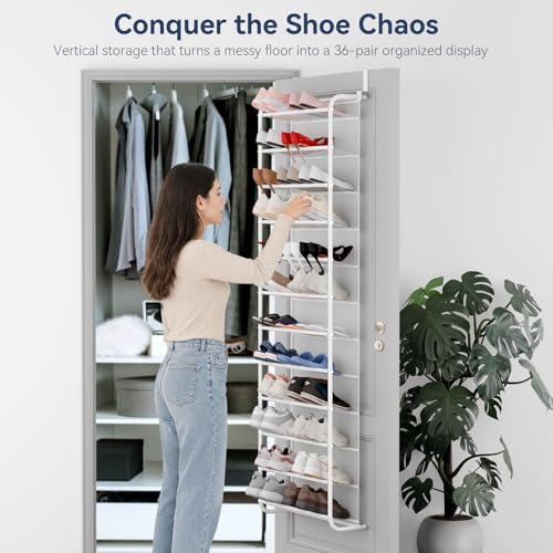 White Over The Door Shoe Organizer 12 Tiers 36-Pair Capacity - Whitmor