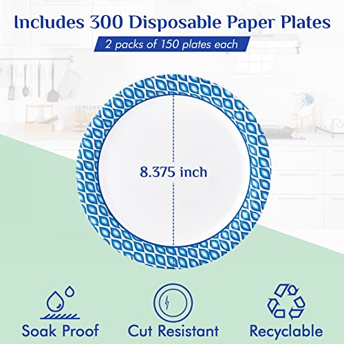 MUCHII 8.375 Inch Disposable Paper Plates - 300 Count Bulk Pack, Camo Edges