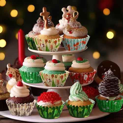 SANNIX 450pcs Christmas Cupcake Liners, Christmas Santa Claus Snowman Tree Baking Cups Cupcake Wrappers Paper Wraps Muffin Liners for Xmas Birthday Party Candy Cake Decorations Supplies(9 Designs)