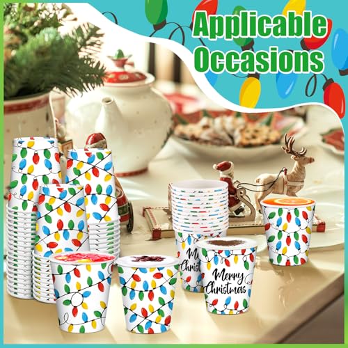 Funtery 100 Pcs Christmas Paper Cups with Lights - Disposable 9oz