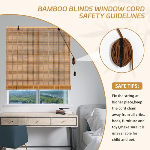 Vteyeya Bamboo Roller Shade 60"W x 72"H Outdoor Blinds for Porch & Window Privacy