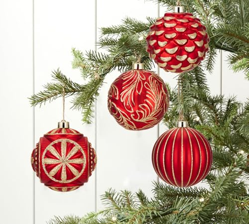Hollyone 4.7in Red & Gold Shatterproof Christmas Ornaments - 4Pcs Round Gold Variation