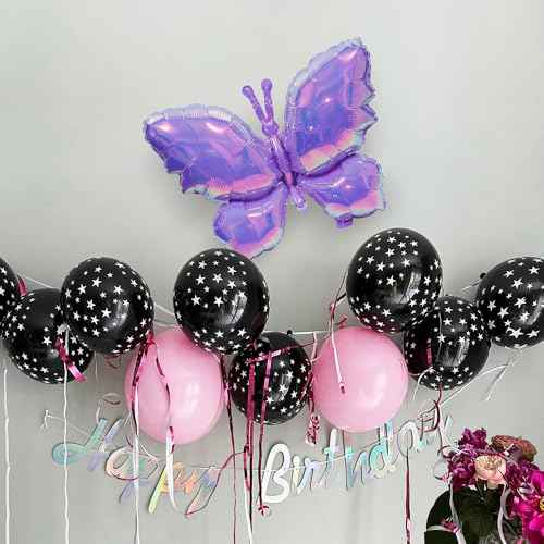 Rainbow Crystal Iridescent Purple Woodland Butterfly Balloon, Sparkle Charmingly 4 Pack Butterflies Balloons For Wedding Birthday Baby Shower Spring Summer Party Decorations Supplies