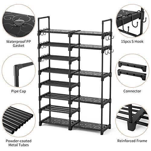 ROJASOP Black 8-Tier Metal Shoe Rack Organizer for Closet & Entryway, 26-32 Pairs