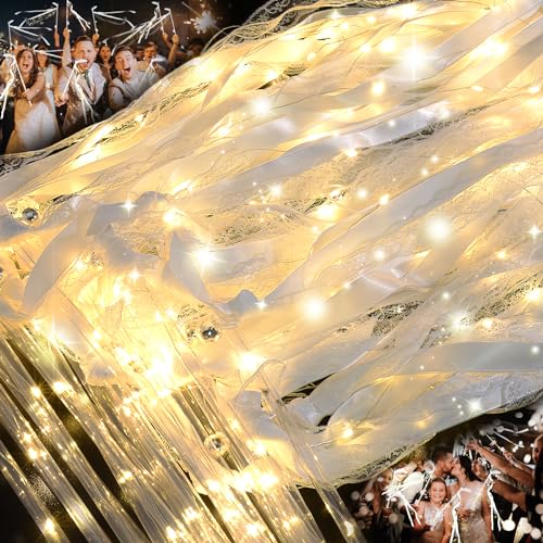 105 PCS LED Fairy Wands for Weddings and Parties - Light Up Streamers with 3 Flash Modes, Ribbons, Bells, and Elegant Design - Variation 105