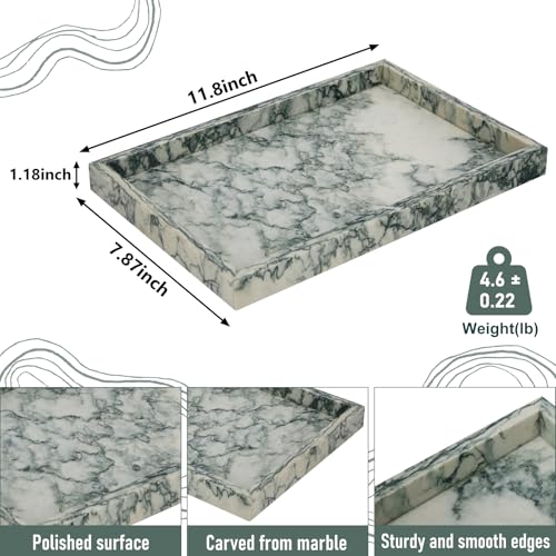 Cyan-Green Natural Marble Bathroom Vanity Tray for Organizing Essentials